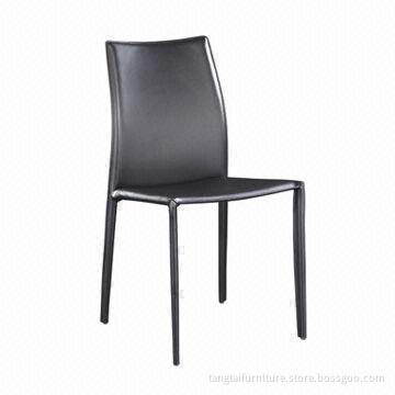 Black Dining Chair, Made of Recycled Leather and Painted Frame
